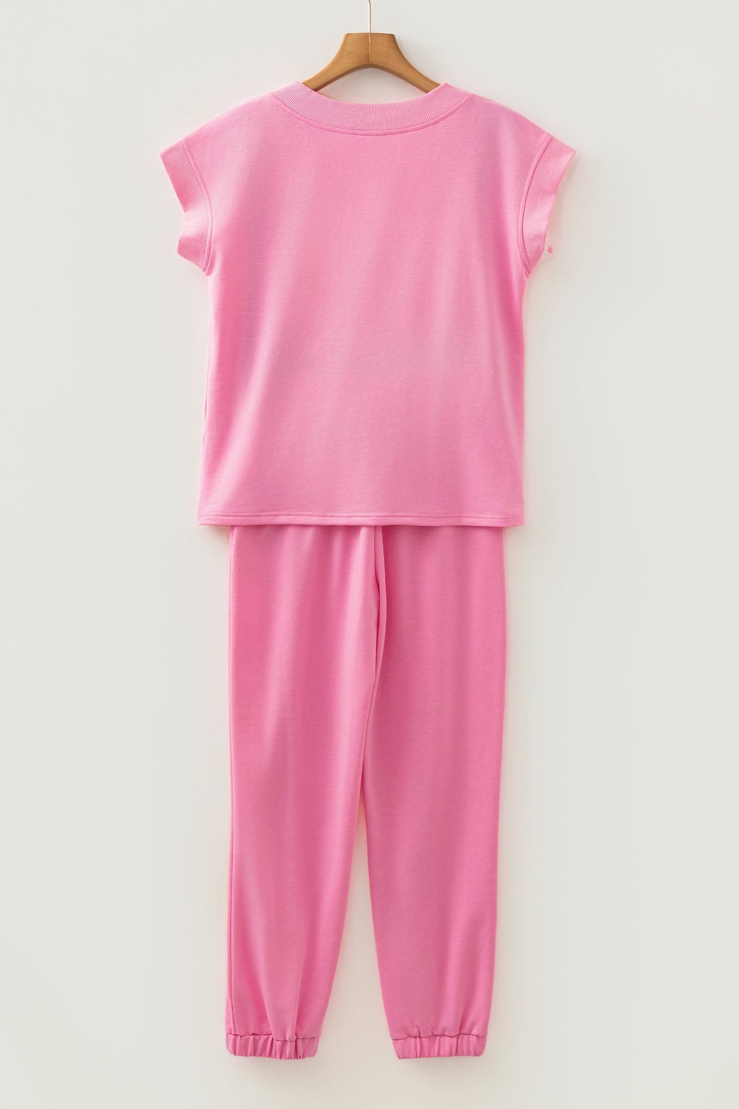 Bonbon Solid Color V Neck Tee Drawstring Pant Set