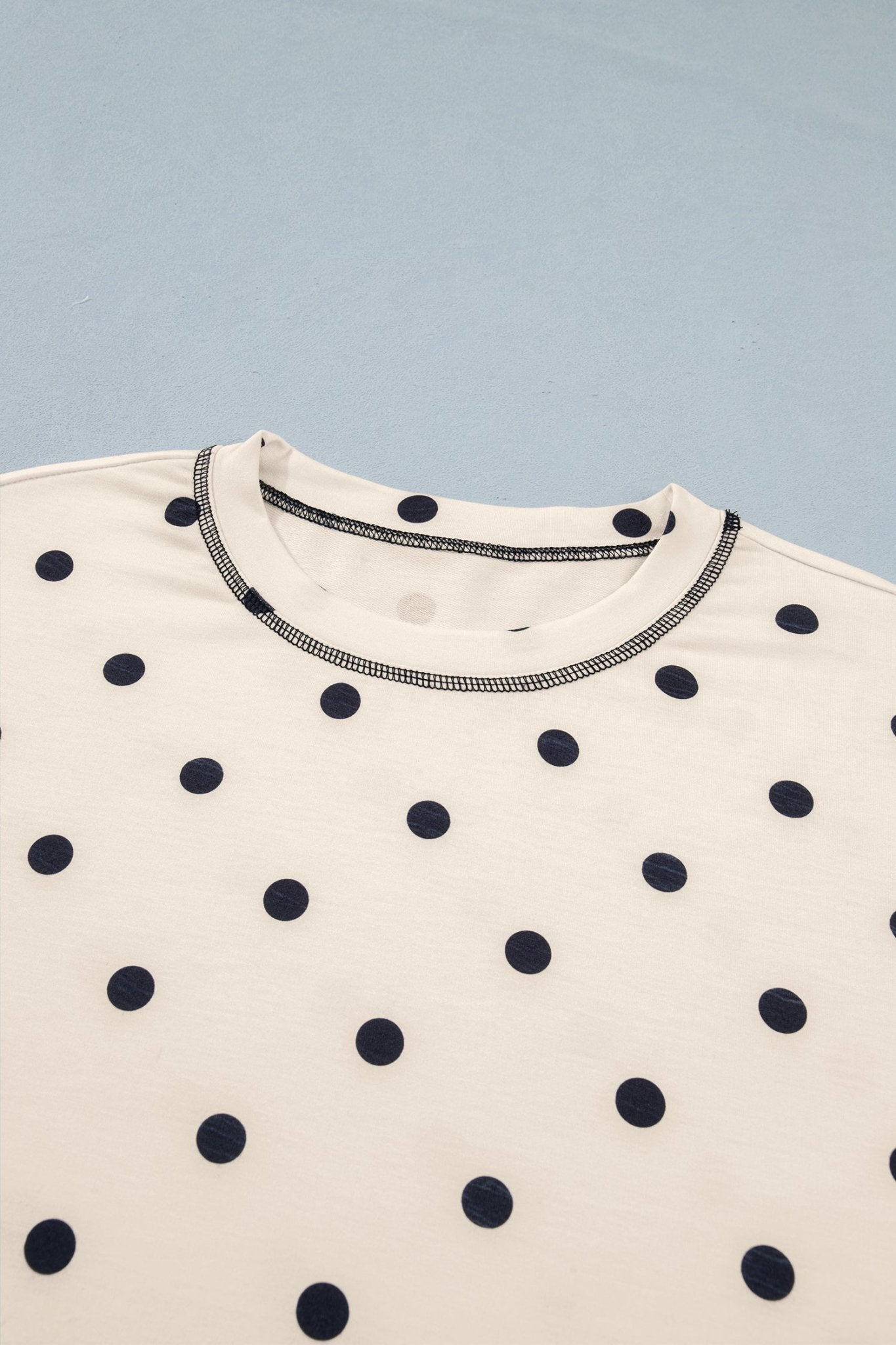 White Exposed Seam Detail Polka Dot Loose Tee Drawstring Shorts Set - Loving It Shop