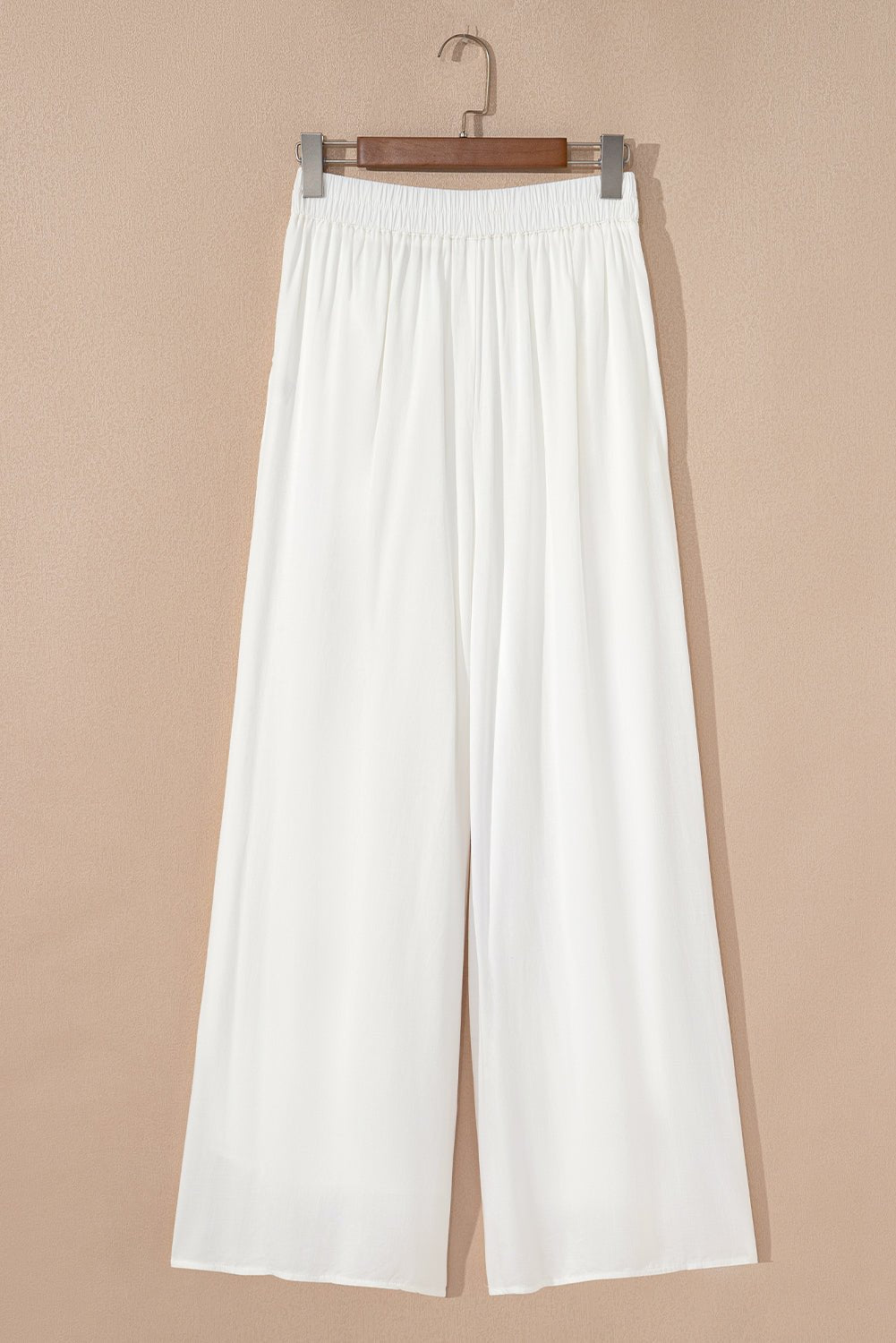 White Solid Drop Waist Pleated Wide Leg Casual Pants - Loving It Shop