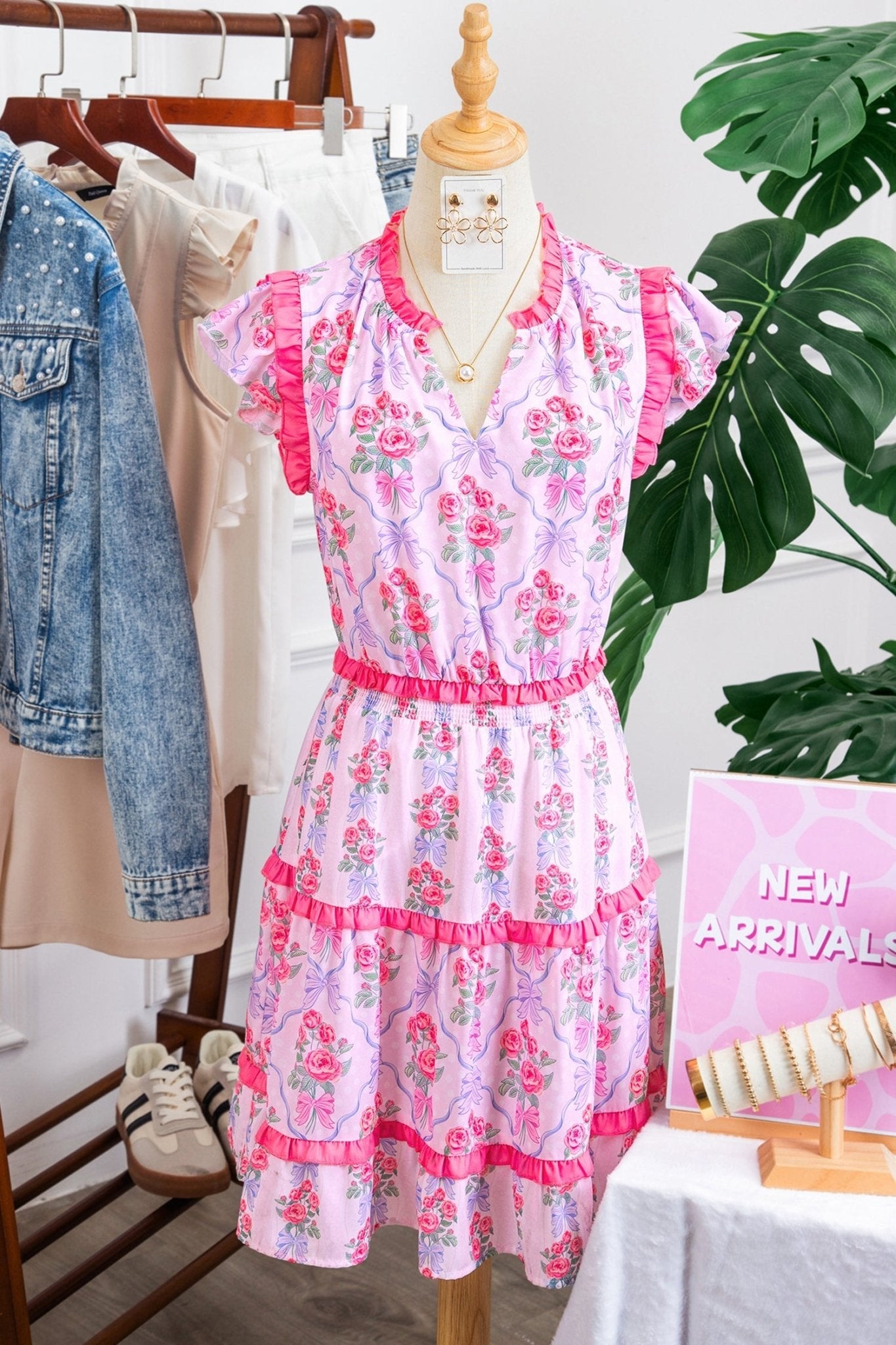 Purple Tiered Ruffles Sleeveless Summer Floral Dress - Loving It Shop