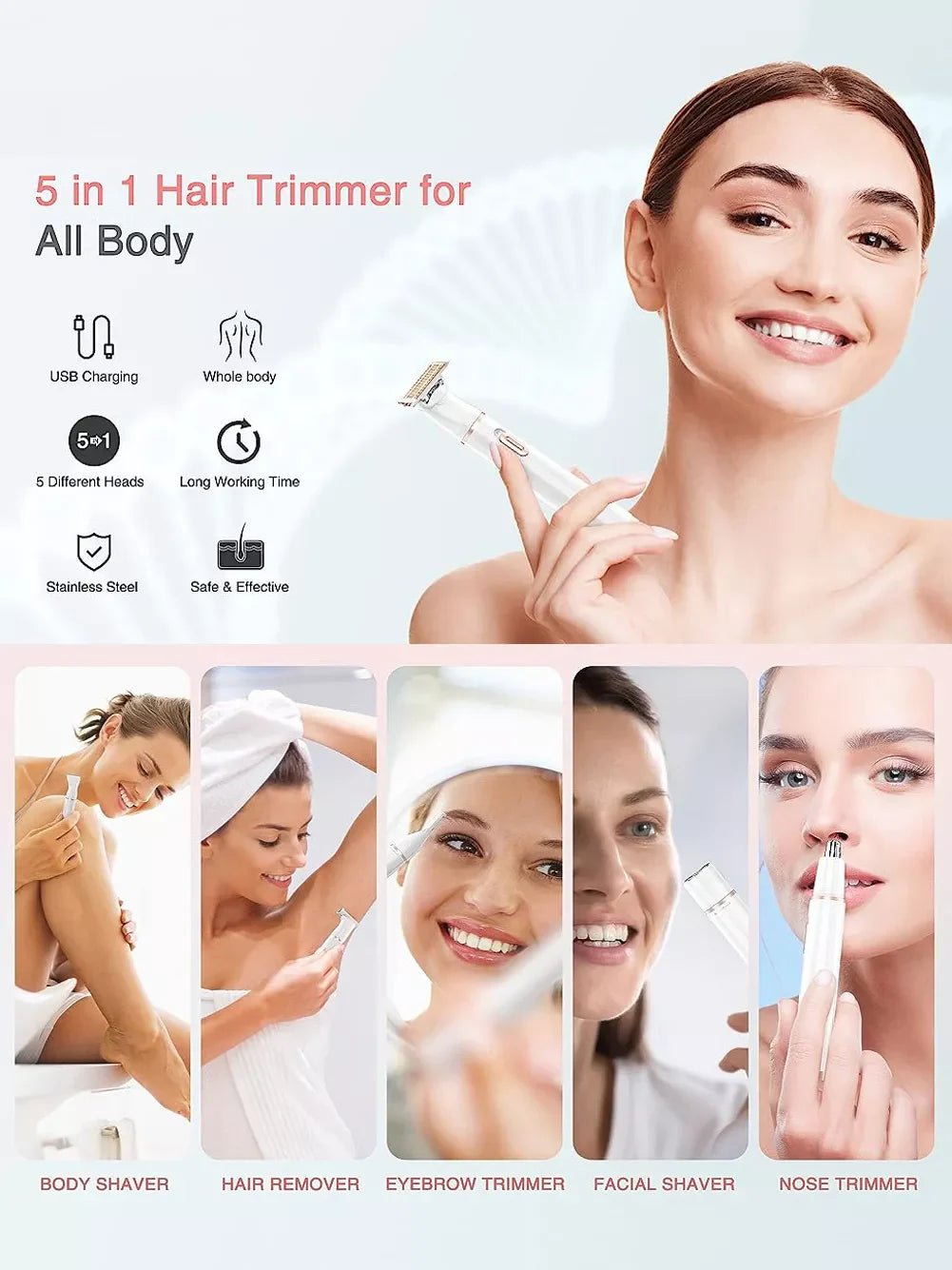 5 - in - 1 Rechargeable Hair Removal Epilator - Loving It Shop