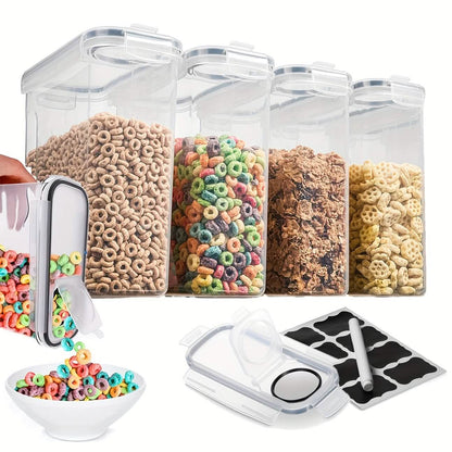 4-Piece Set: Airtight Cereal Storage Containers with Pour Spouts &amp; Measuring Cup – 4L Kitchen Pantry Organizer