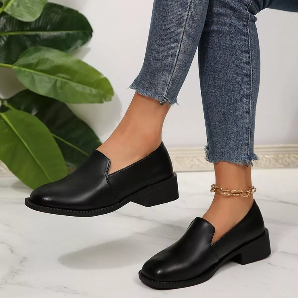 Round Toe Block Heels Loafers - Loving It Shop
