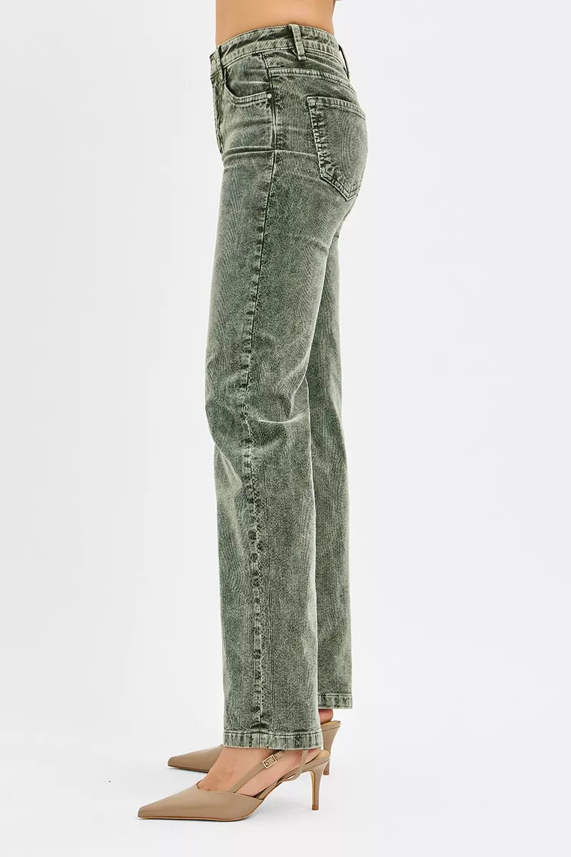 Tummy Control Mid Rise Straight Leg Corduroy Pants