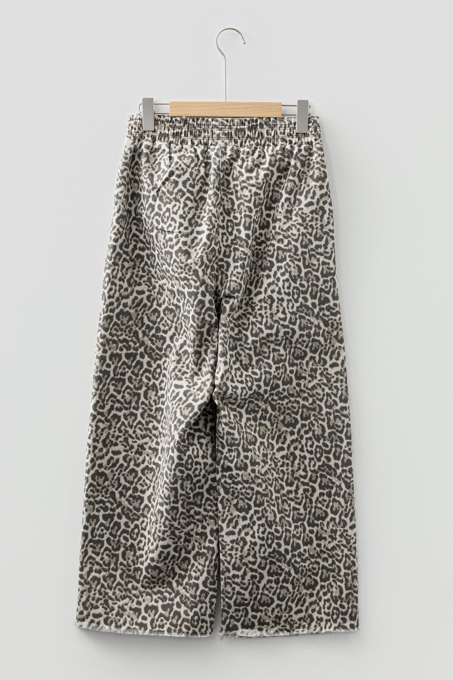 Brown Leopard Print Raw Hem Elastic Waist Loose Pull On Jeans
