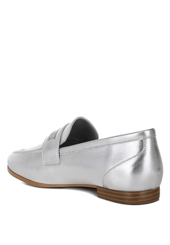 Eden Ode Rhinestone Strap Metallic Loafers - Loving It Shop