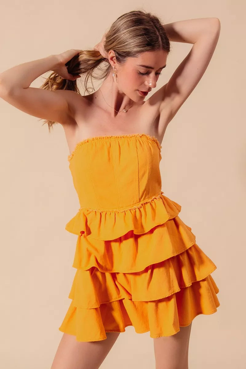 Strapless Ruffle Layered Game Day Cheer Up Dress