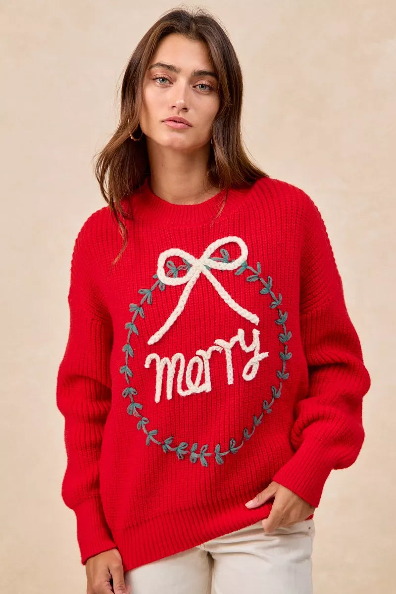 Christmas Wreath Merry Letter Knit Top