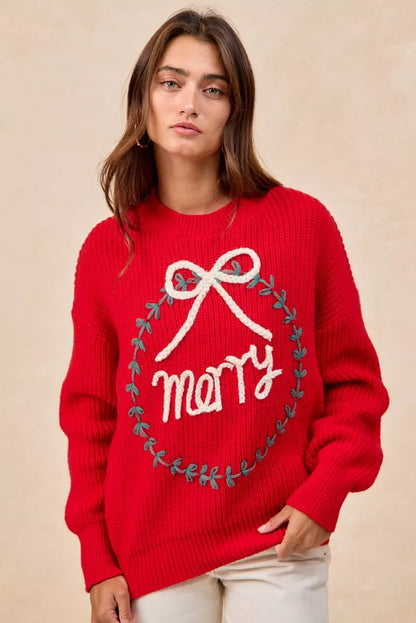 Christmas Wreath Merry Letter Knit Top