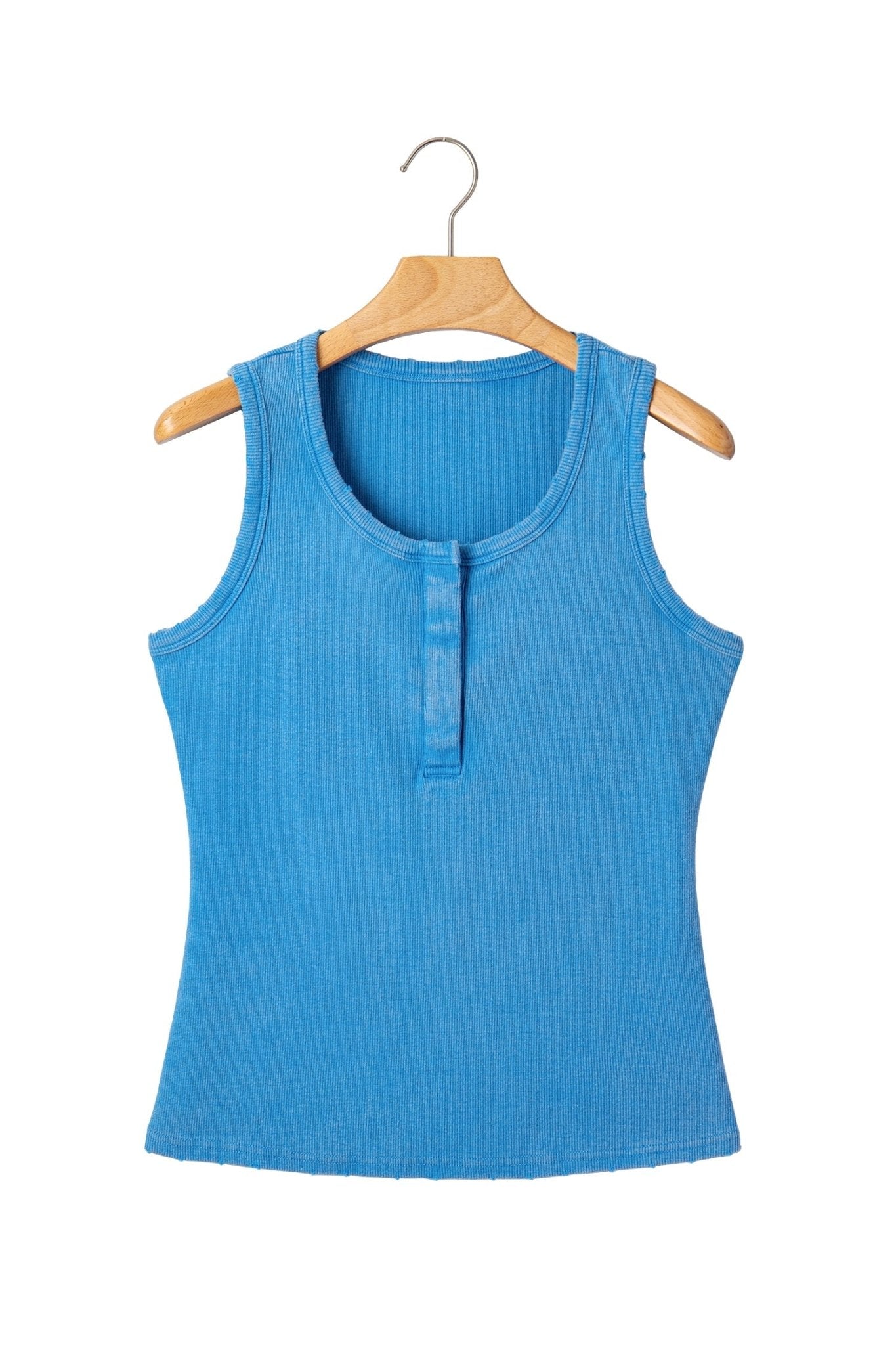 Blue Vintage Distressed Ribbed Mineral Wash Tank Top - Loving It Shop