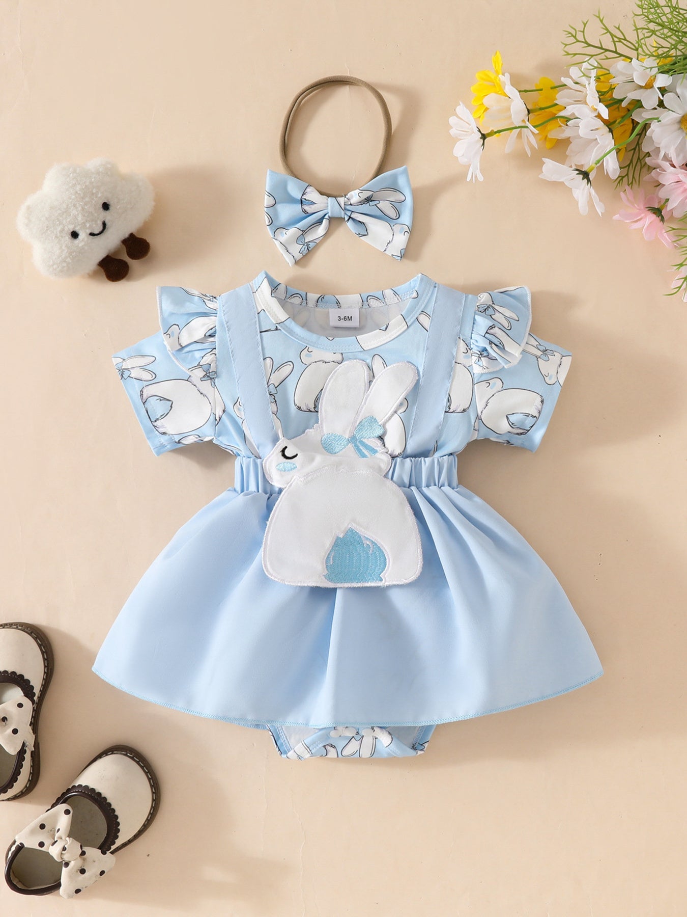 Children's Bunny Applique Bodysuit Dress & Headband Set