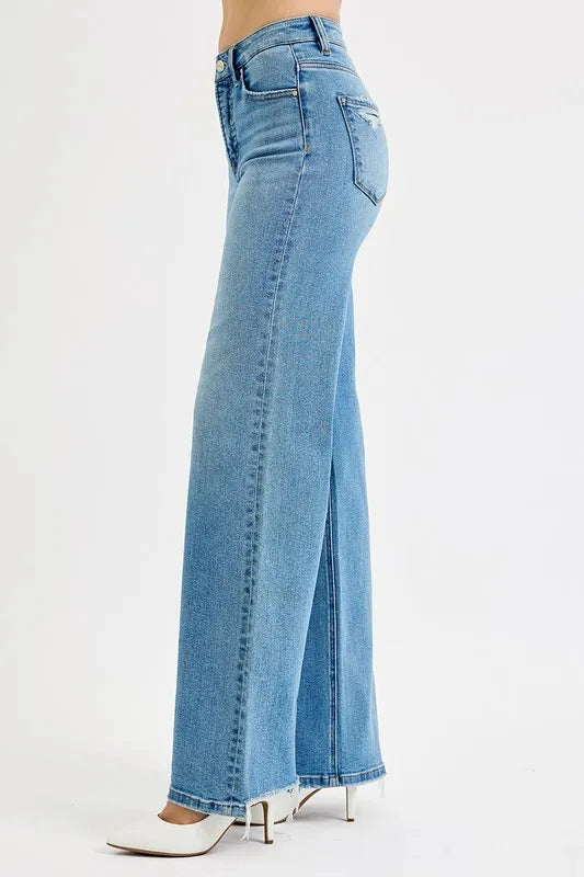 Full Size Distressed Wide Leg Jeans Plus Size