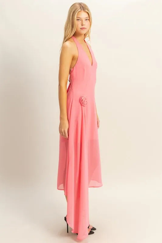 Chiffon Halter Asymmetrical Hem Dress