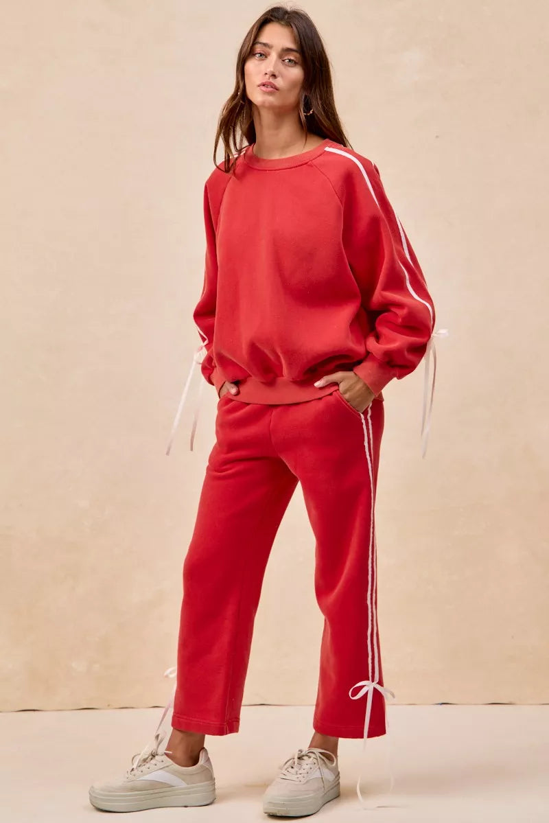 Side Lined Bow Details Fleece Sweatpants