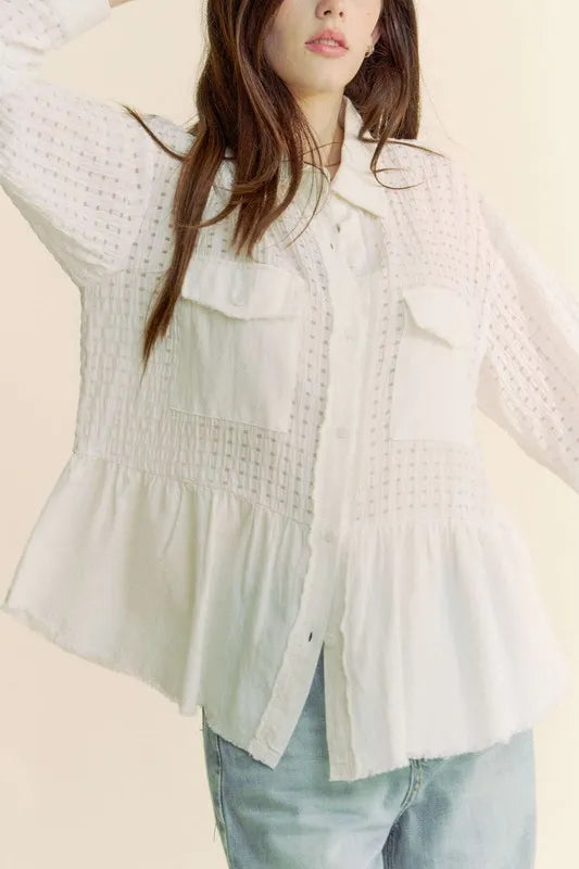 Davi &amp; Dani Garment Washed Jacquard Button Front Shirt