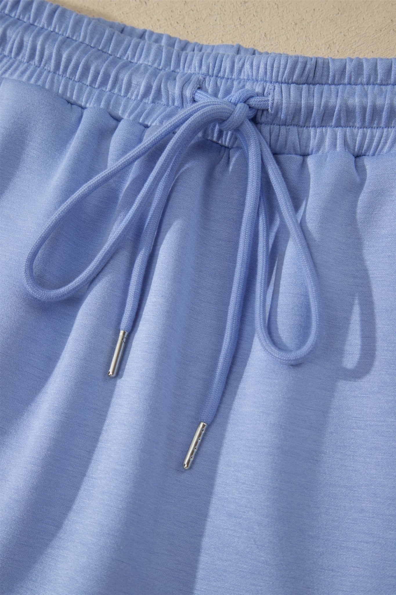 Sky Blue Preppy Striped Trim V Neck Polo Tee Drawstring Skirt Set - Loving It Shop