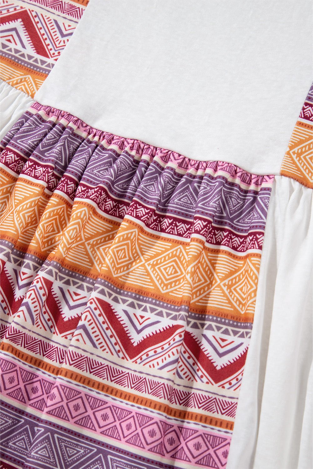 White Western Aztec Print Patchwork Ruffled Tunic Long Sleeve Babydoll Top - Loving It Shop
