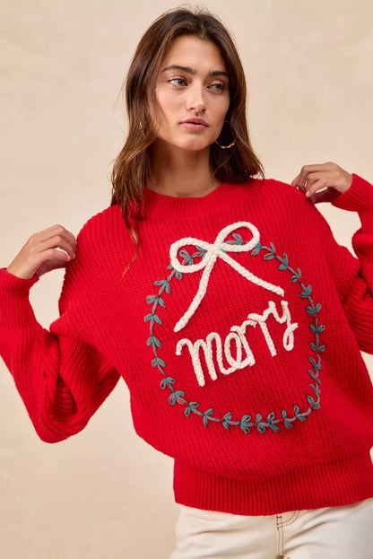 Christmas Wreath Merry Letter Knit Top