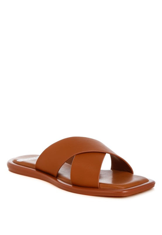 Shosa Genuine Leather Criss-Cross Flats