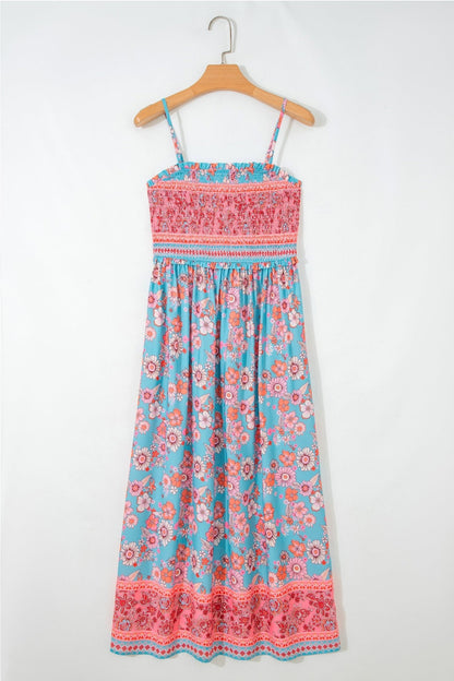 Sky Blue Bohemian Ethnic Print Spaghetti Straps Vacation Maxi Dress - Loving It Shop