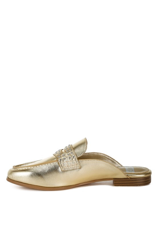 Adam Lane Stud Detail Metallic Pleather Mules