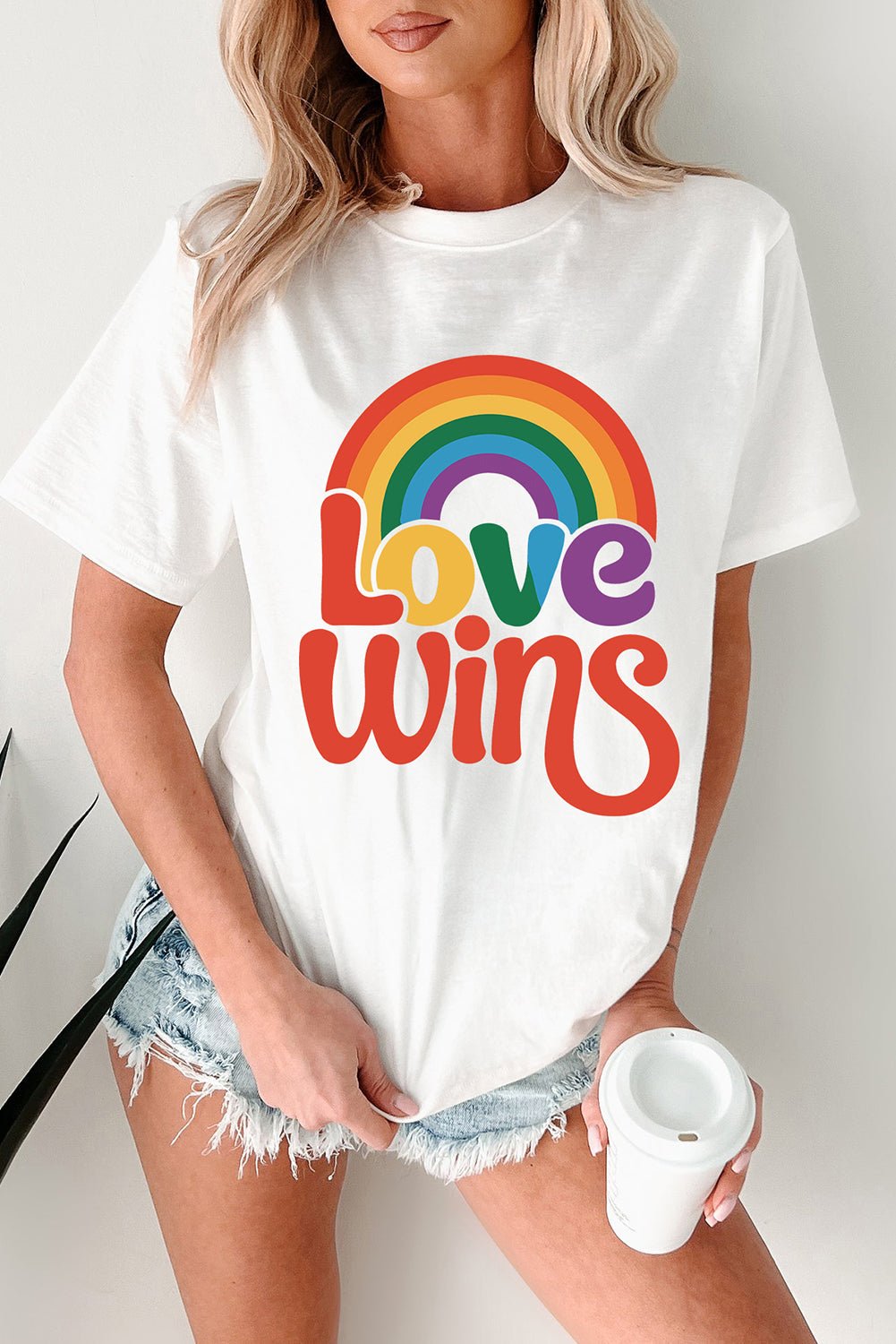 White Love Wins Pride Rainbow Graphic Casual T Shirt - Loving It Shop