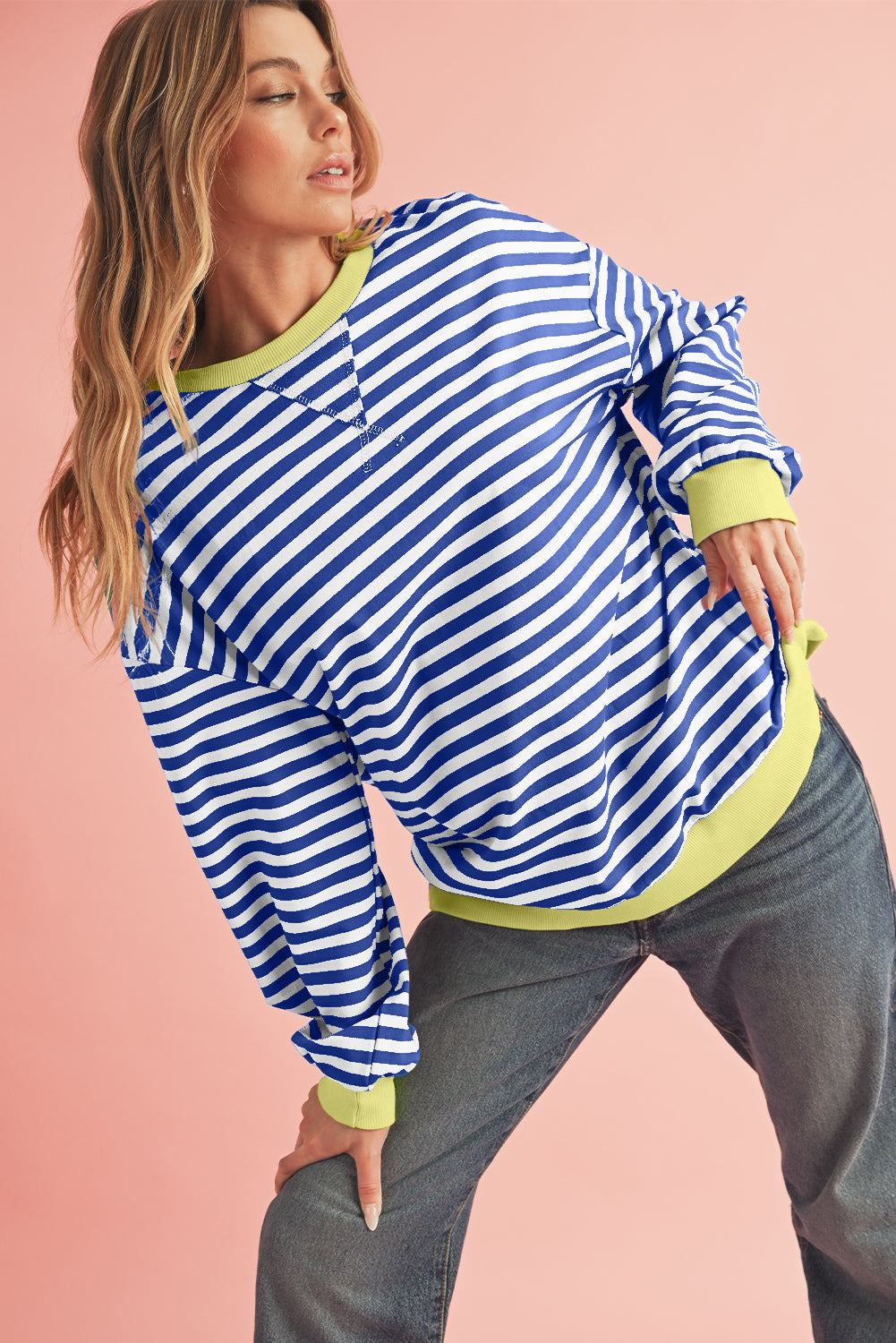 Black Stripe Contrast Edge Cross Seam Oversized Sweatshirt