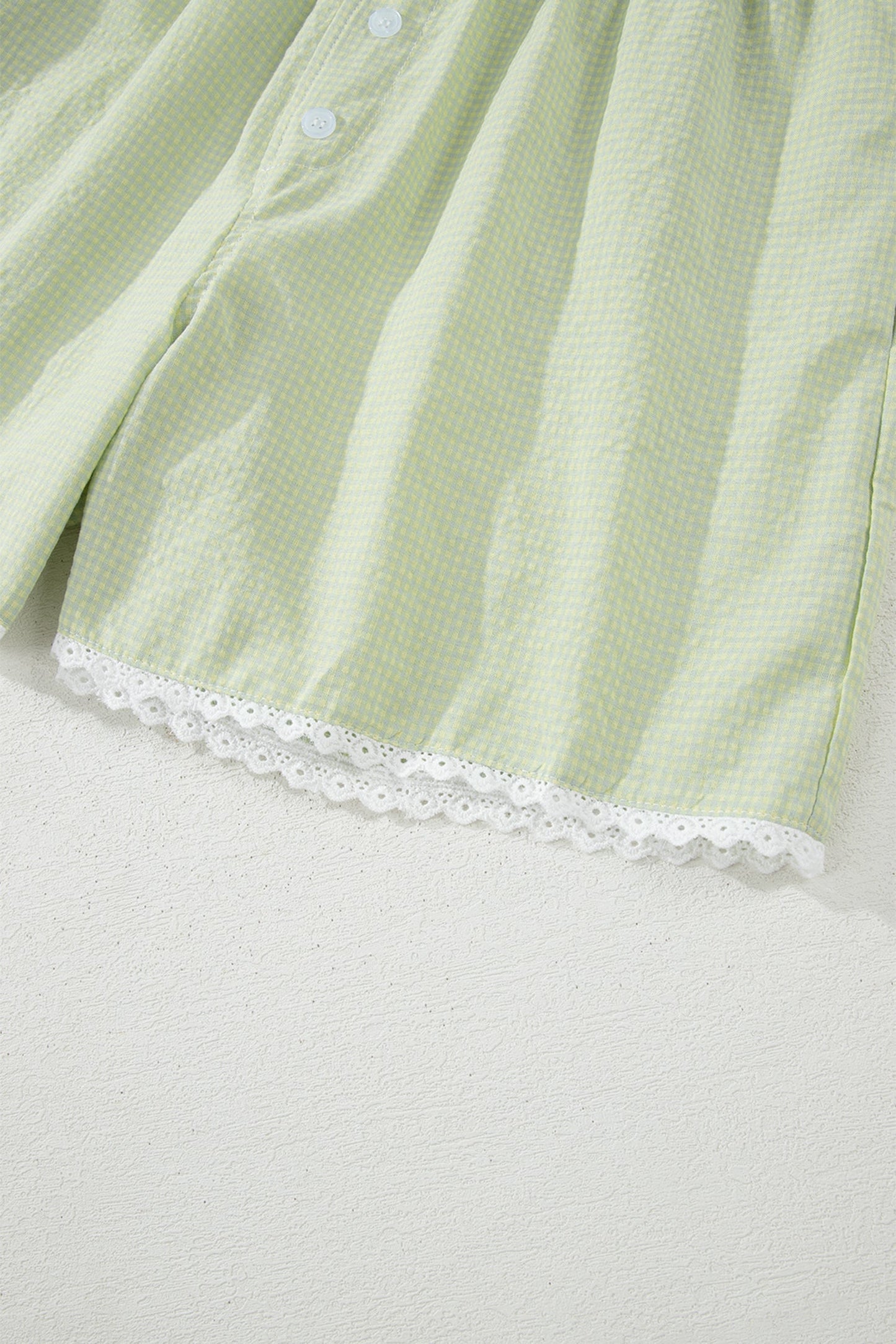 Green Gingham Plaid Button Detail Lace Trim Boxer Shorts