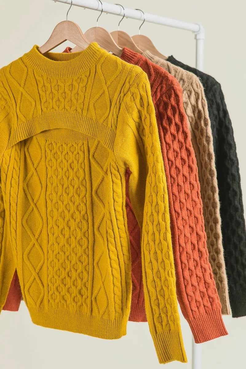 Cable-Knit Sweater with Cut Out Chest Detail
