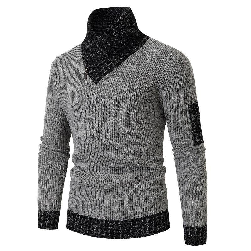 Independent Station Casual Slim Knit Pullover Long-sleeved Scarf Collar Sweater Men&