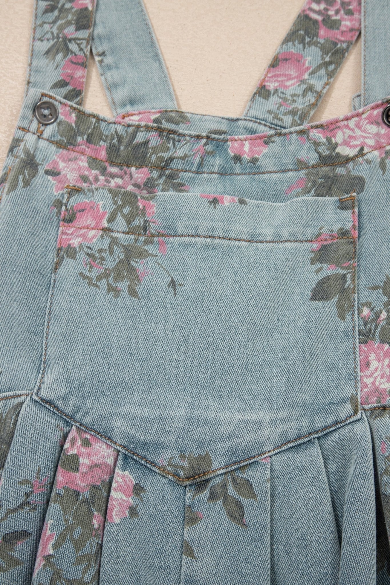 Beau Blue Floral Print Pleated High Waist Wide Leg Denim Jumpsuit - Loving It Shop