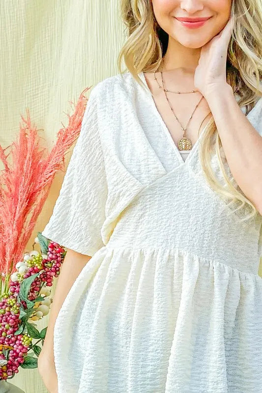 Textured and Soft V Neck Casual Top