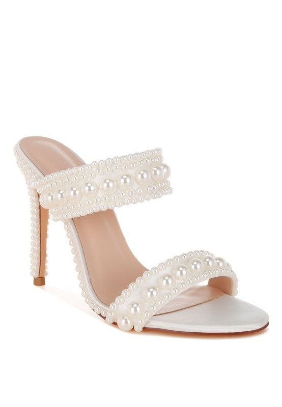 Ambrin Pearl Embellished Slip On Stiletto Heels