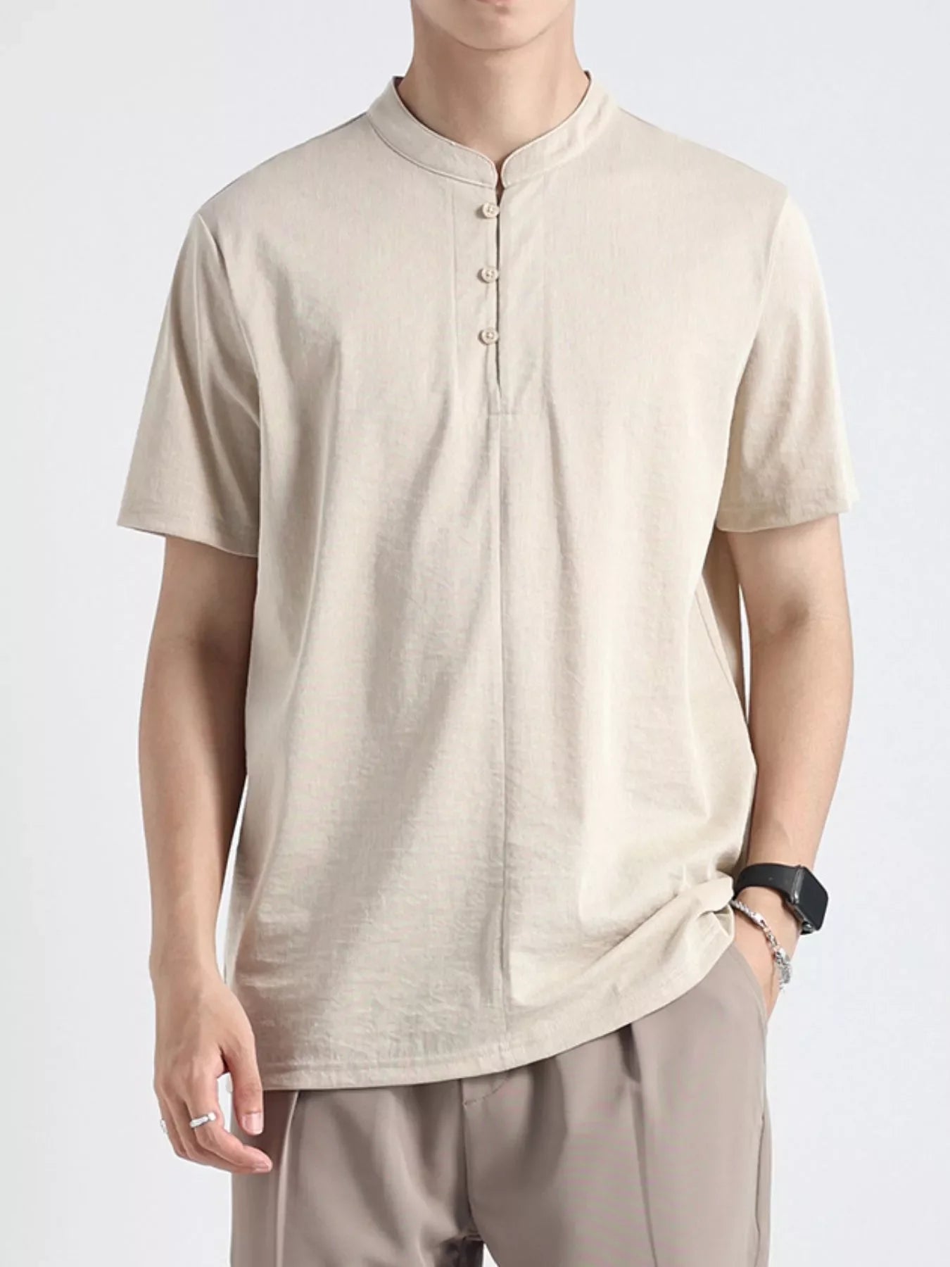 Men's Plus Size Button Detail Short Sleeve Top - Loving It Shop