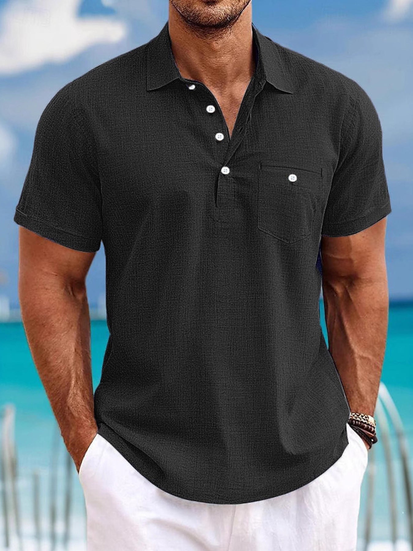 Men's Full Size Casual Breathable Button Detail Polo Plus Size