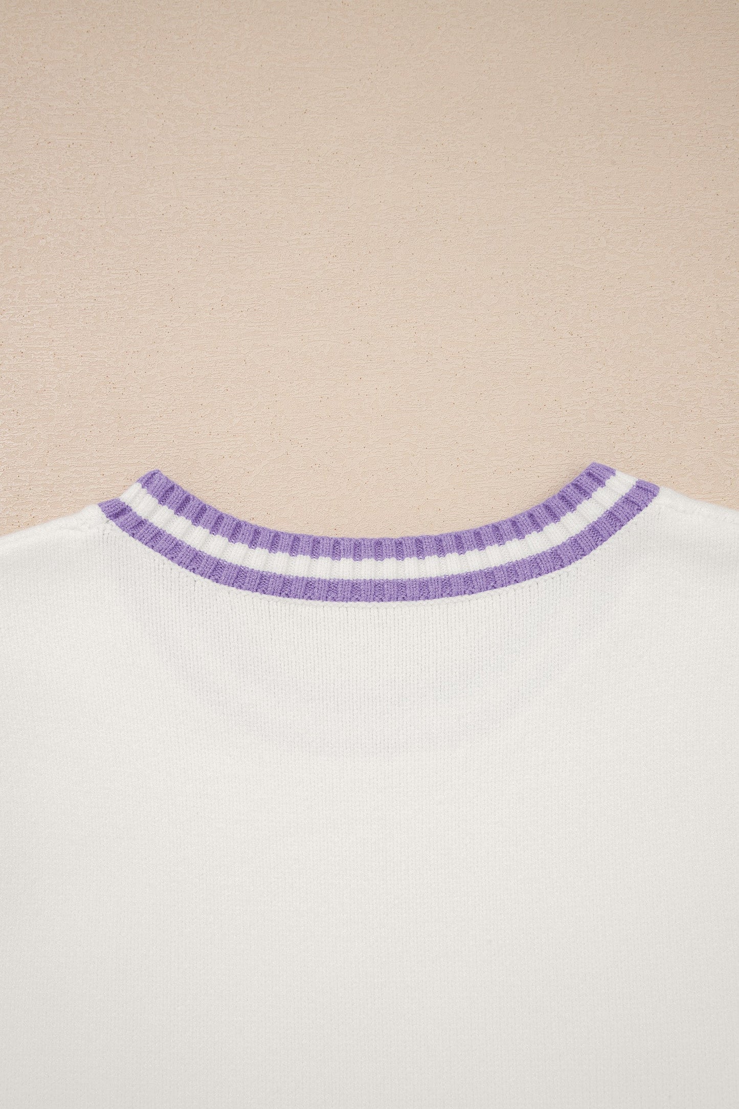 White Mardi Gras Tinsel Letter Graphic Short Sleeve Sweater