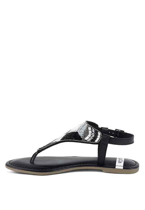 Chitra Pin Buckle Beaded Flat Sandals