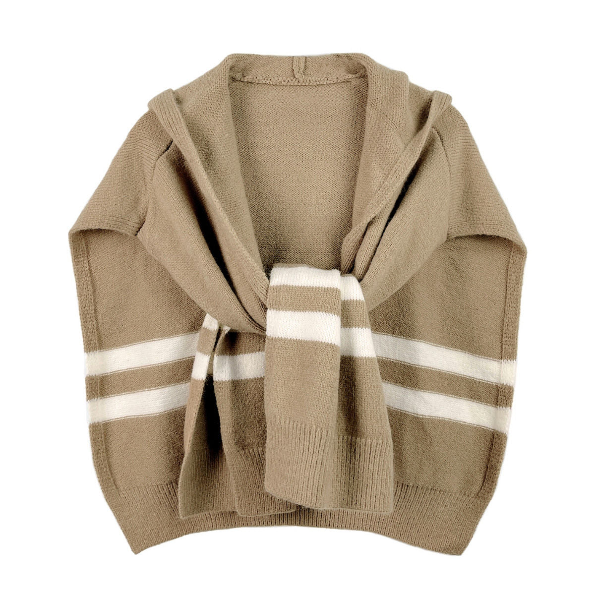 Women’s Hooded Knit Kimono with Stripe Pattern, Casual Stylish Layered Look