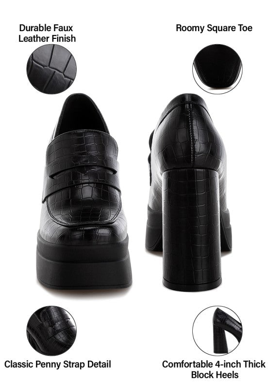 Edwina Chunky Penny Strap Heeled Loafers