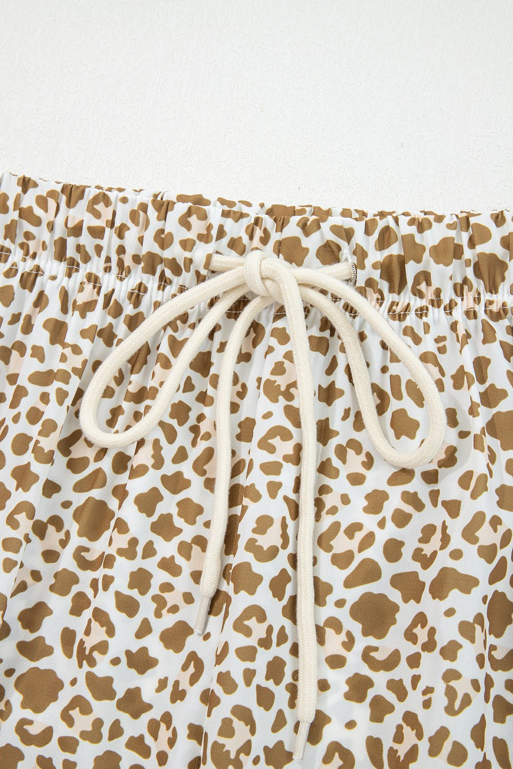 Khaki Leopard Drawstring Elastic Waistband Loose Pants - Loving It Shop
