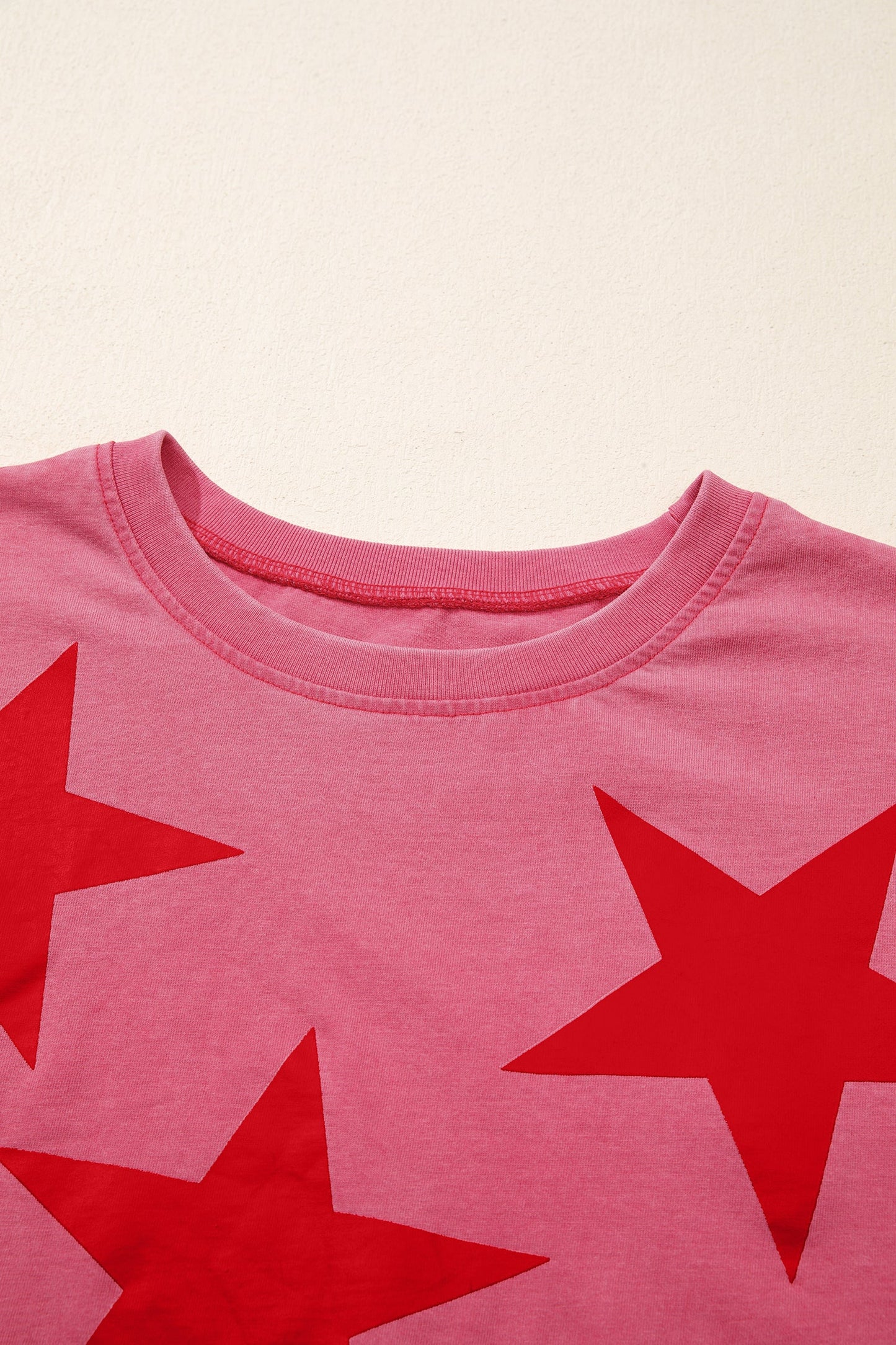 Red Independence Day Star Printed Mineral Wash T Shirt