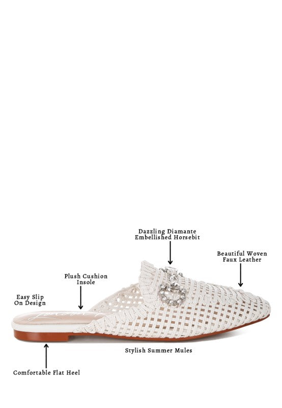 Roboma Metallic Woven Diamante Mules
