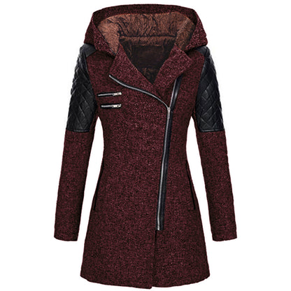 Women Warm Slim Full Zipper Coat Thick Woolen Coat Female Fall Winter Windbreaker Hooded Diagonal Zipper Women&