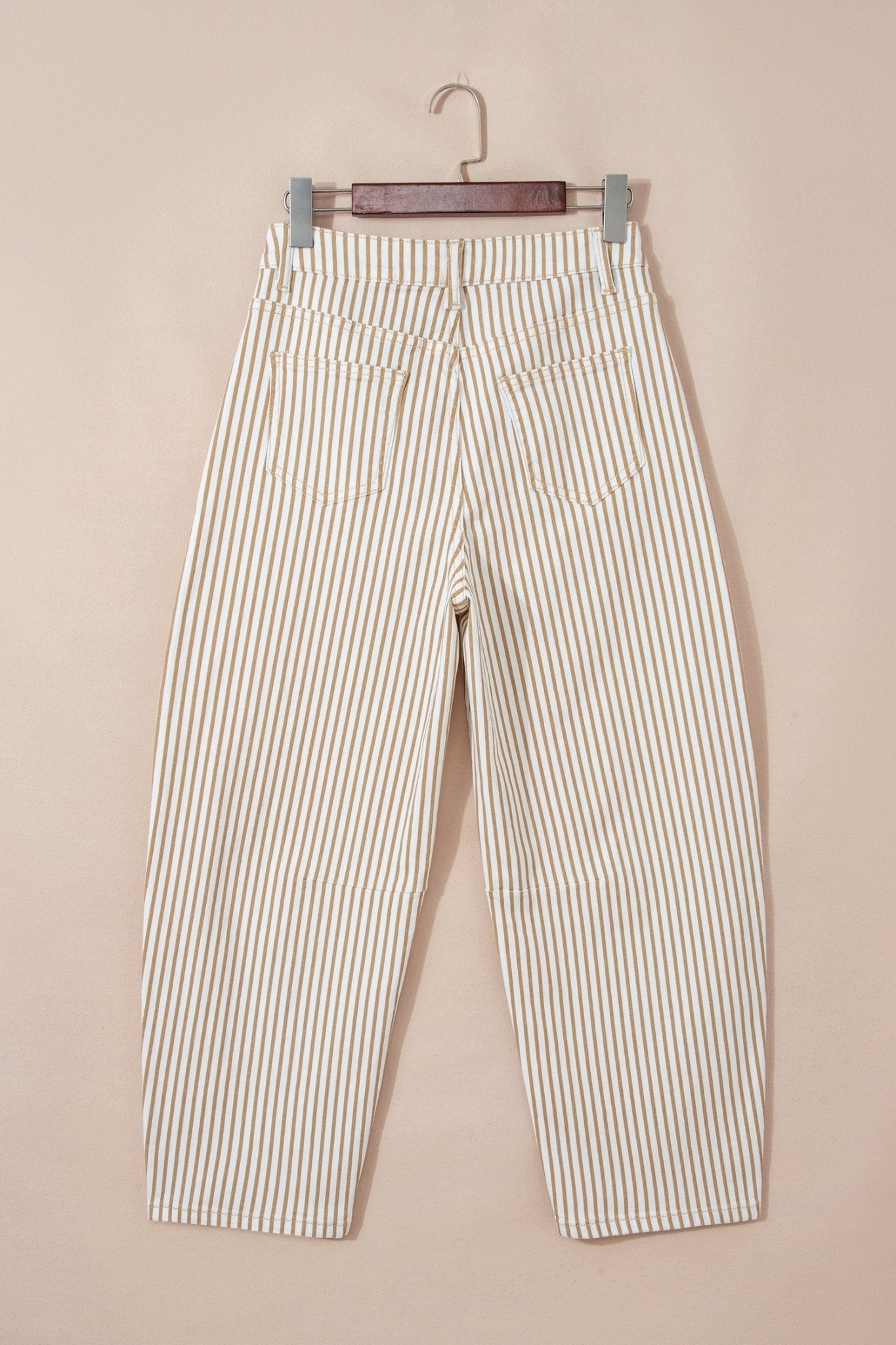 Khaki Stripe Casual Barrel Jeans - Loving It Shop