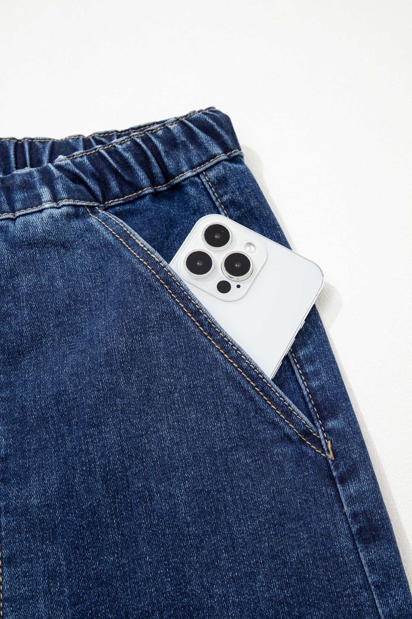 Prussian Blue Drawstring Seam Detail Raw Hem Wide Leg Denim Pants - Loving It Shop