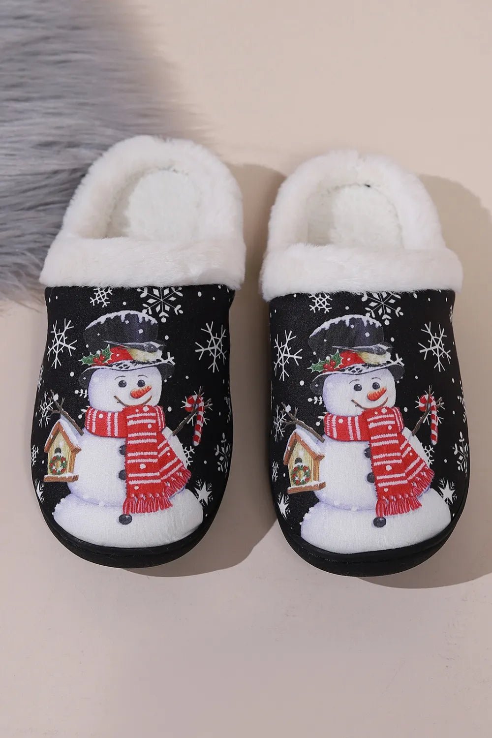 Snowman Round Toe Faux Fur Slippers - Loving It Shop