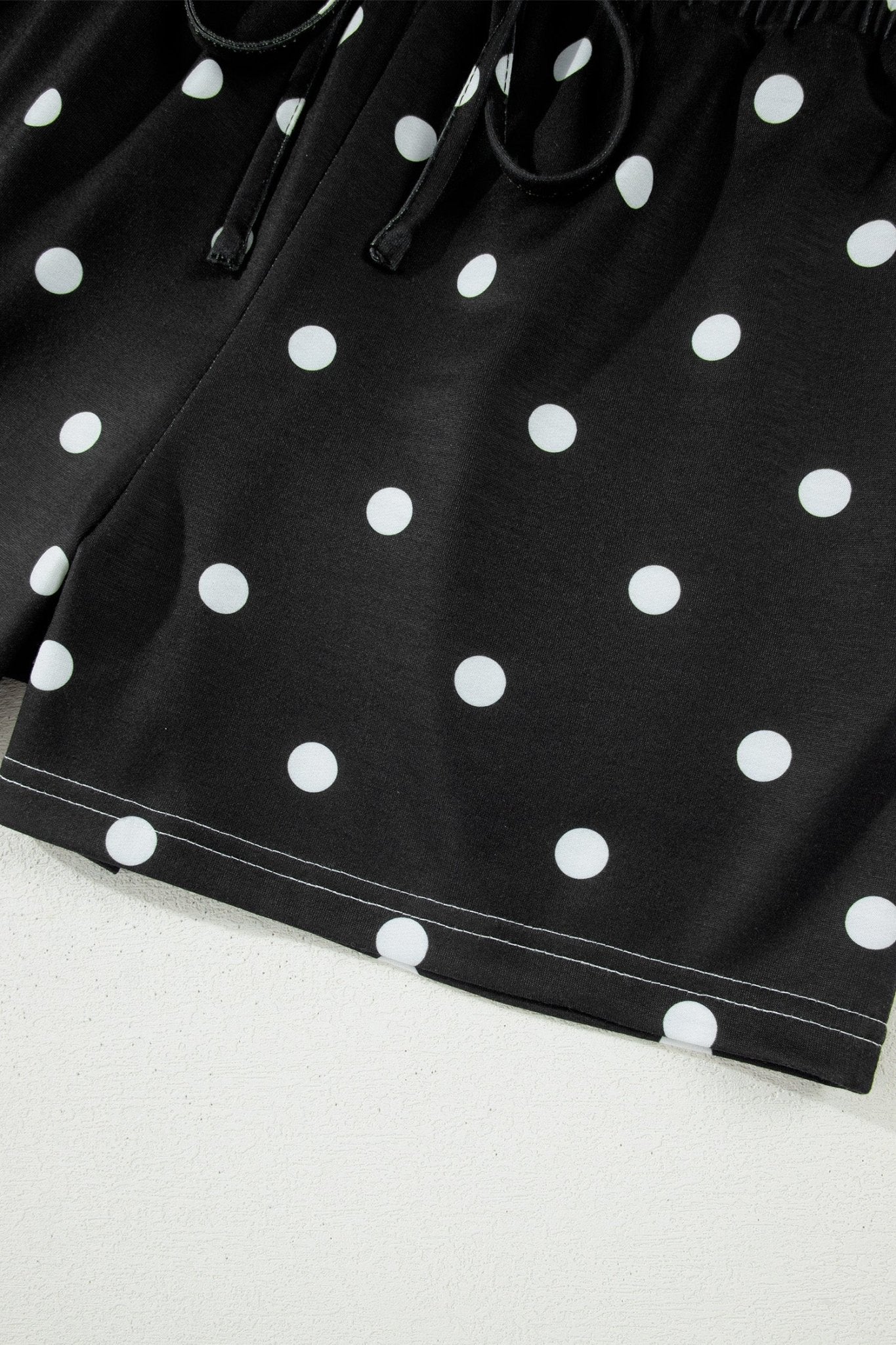 Black Exposed Seam Detail Polka Dot Loose Tee Drawstring Shorts Set - Loving It Shop
