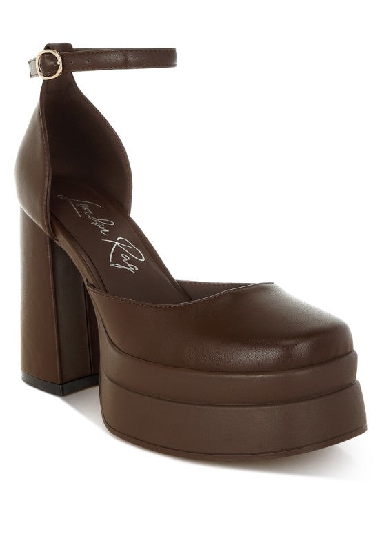 Araminta Chunky Square Toe Buckled Heels