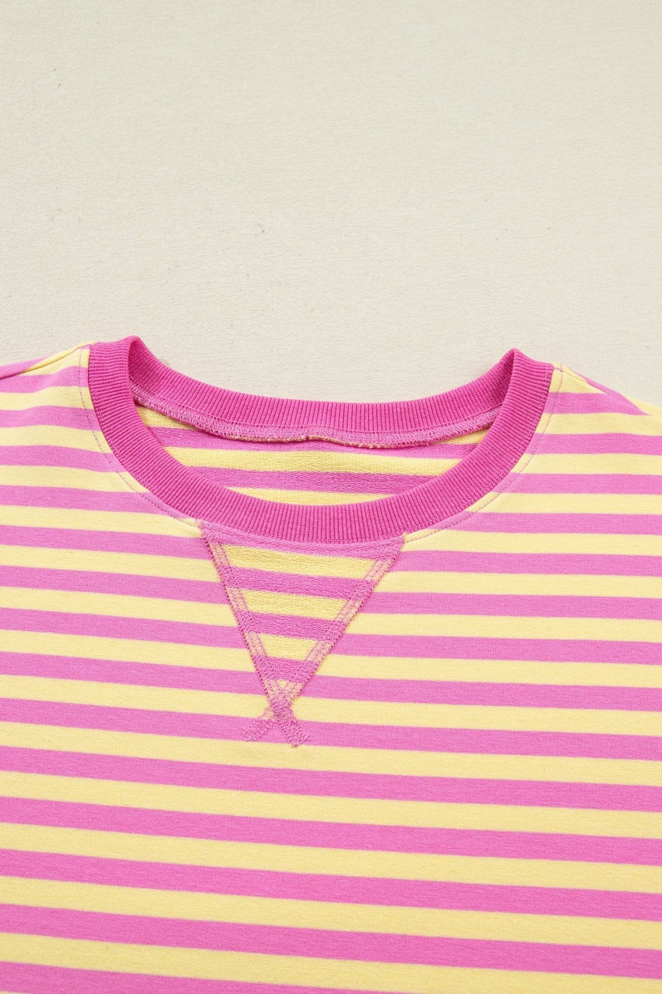 Rose Stripe Drop Shoulder Boxy Casual Terry Short Set - Loving It Shop