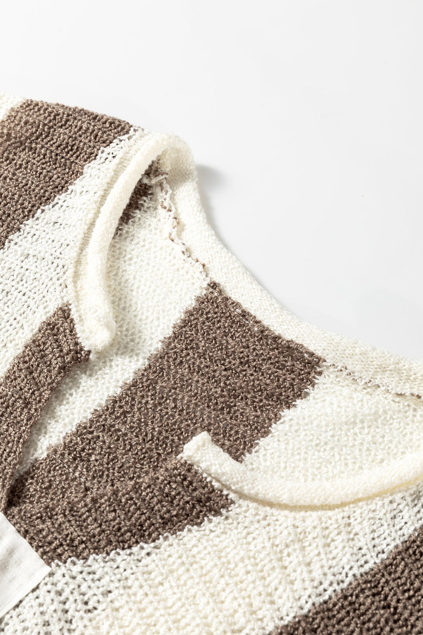 Brown Stripe Colorblock V Neck Bracelet Sleeve Sweater